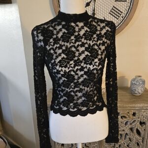 Ambiance Black Floral Lace Long Sleeve Top